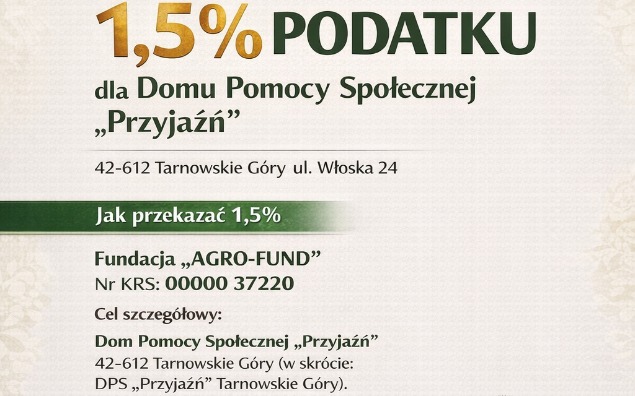 News - PRZEKAŻ !,5% PODATKU DLA DOMU POMOCY SPOŁECZNEJ 